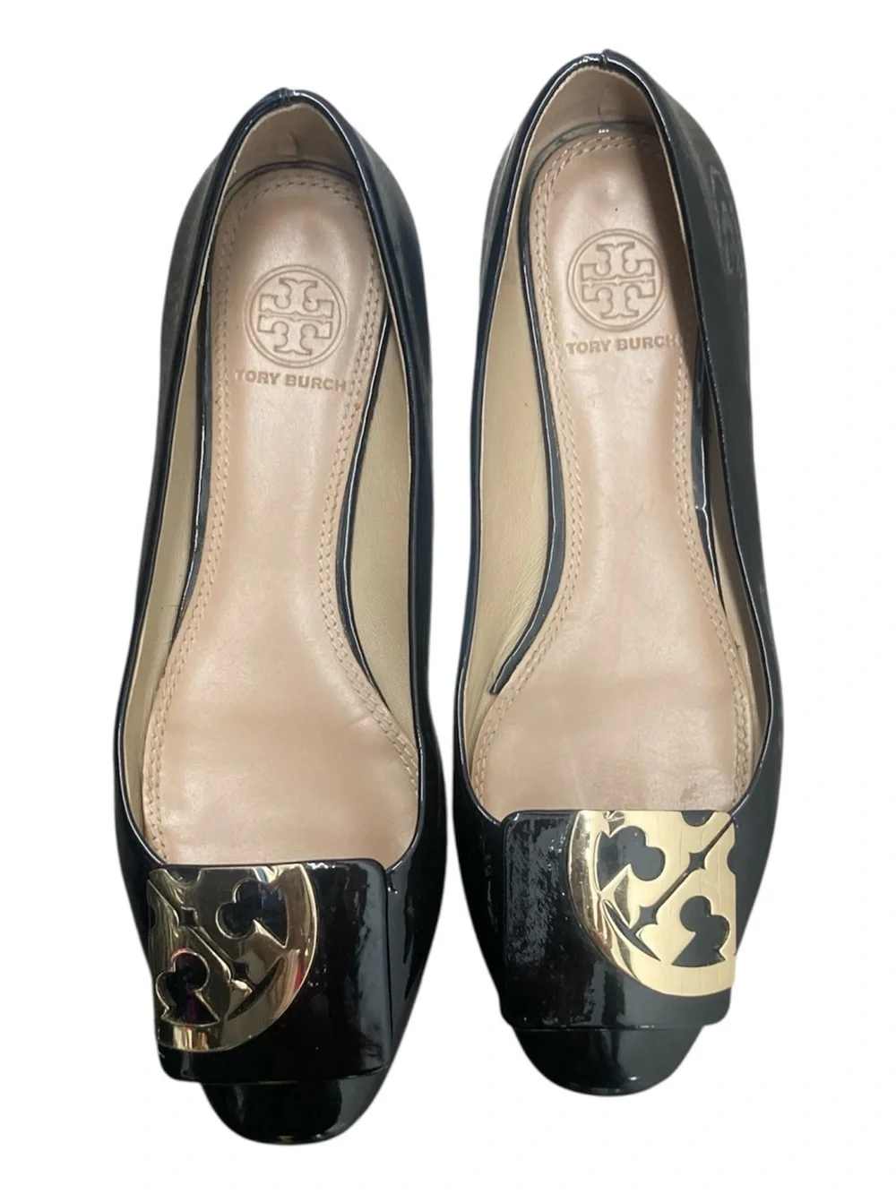 Tory Burch Black Patent Logo Cap-Toe Flats size 6.5 excellent condition